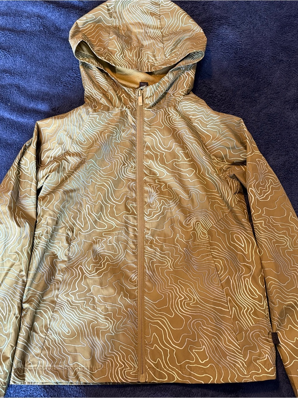 Olive Green Topographic Hooded Rain Jacket/Windbreaker S (6/7)